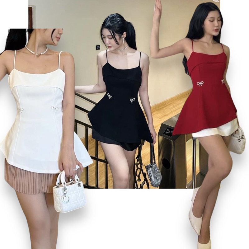 Áo peplum 2 dây kèm tag nơ dự tiệc ( Quận Tân Phú, Hoả Tốc HCM )