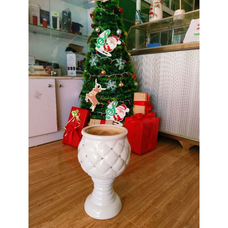 Chậu Ly sứ đính đá dùng cắm hoa trang trí H25M16(cao 25cm~đường kính miệng 16cm)
