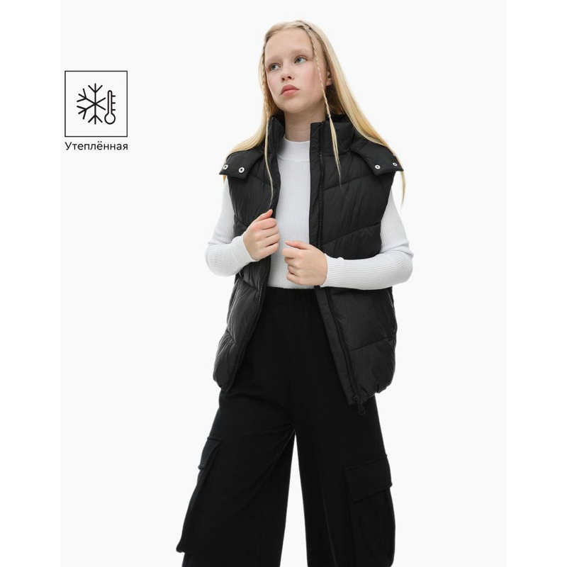 Áo gile phao hot trend mũ cúc bấm bé gái