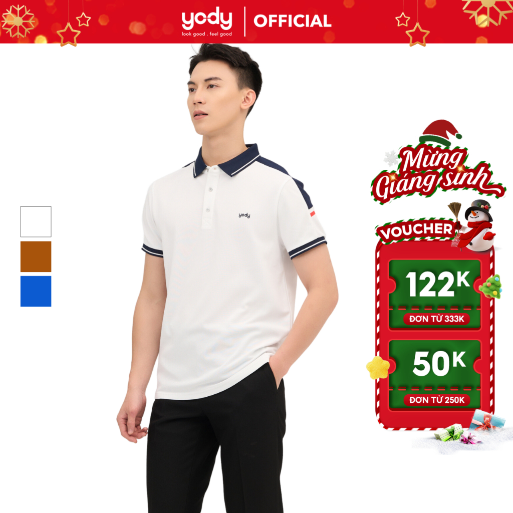 Áo polo nam YODY chất liệu cafe tổ ong phối vai basic trẻ trung - APM6095