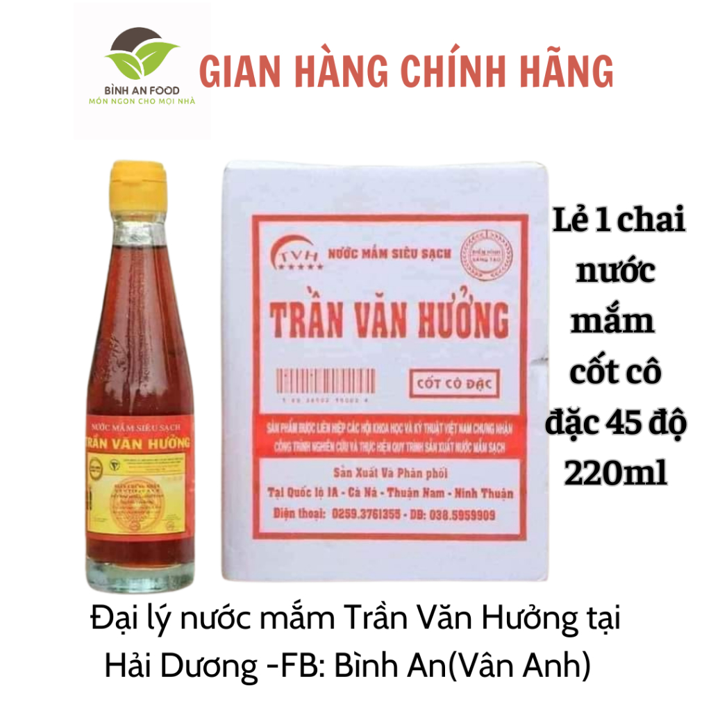 Nước mắm Trần Văn Hưởng cốt cô đặc 45 độ đạm- Lẻ 1 chai 220ml