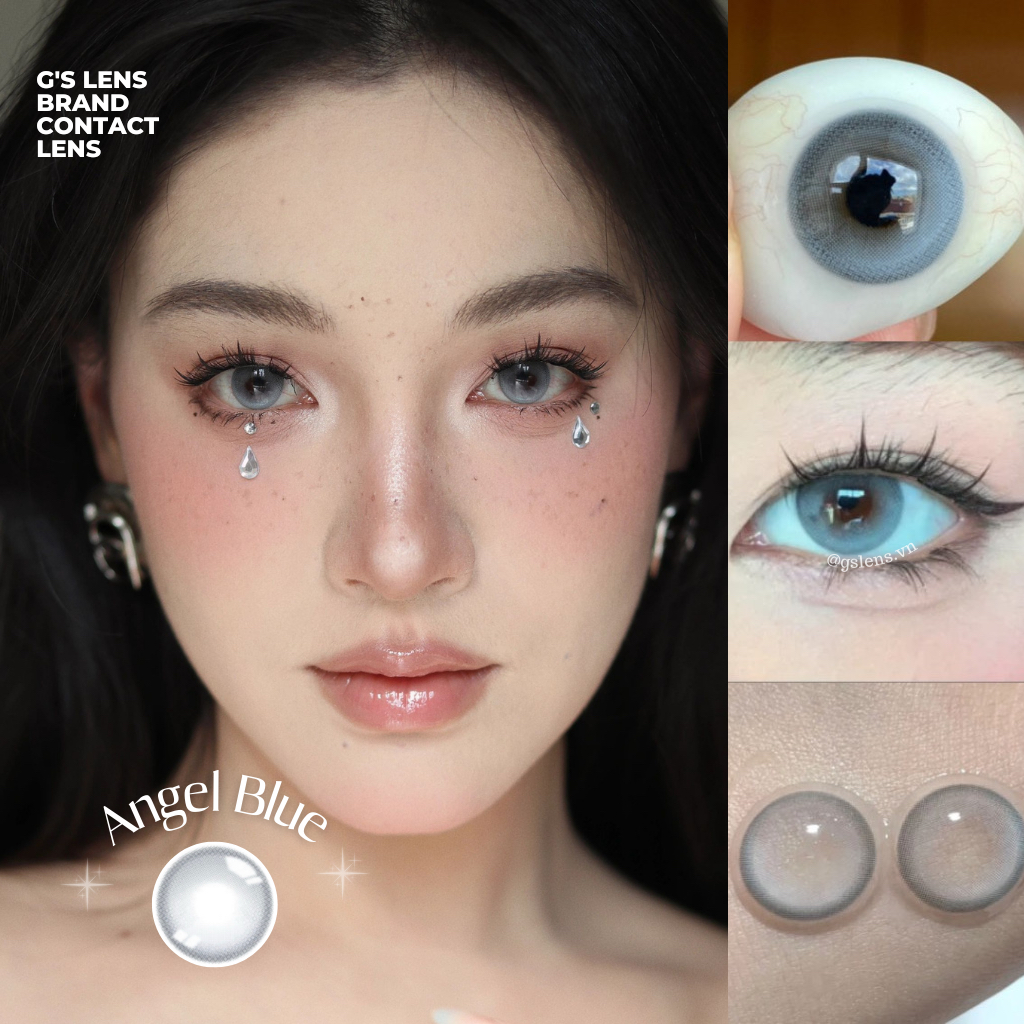 Lens Mắt Kính Áp Tròng Xanh Thiên Thần ANGEL BLUE Giãn Ít S 14.2mm Có 0 Đến 8 Độ Cận (LENS NỘI ĐỊA TRUNG