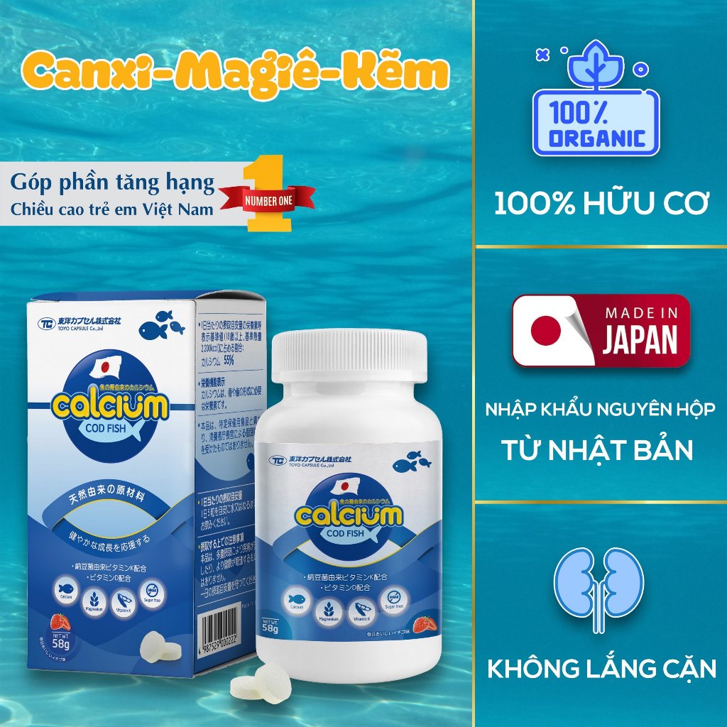 Canxi Cá Tuyết (lọ 100 viên) - Cod Fish Calcium - viên uống vị dâu có thể nhai - Nhập khẩu chính ngạch