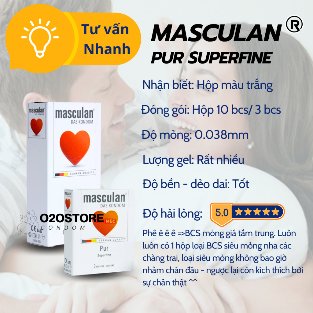 Bao cao su siêu mỏng Masculan Pur Superfine 004mm hương thơm quyến rũ - GIAO HÀNG KÍN ĐÁO