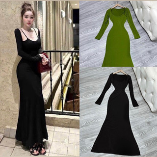 Váy body cổ yếm tay dài dáng đuôi cá sang chảnh