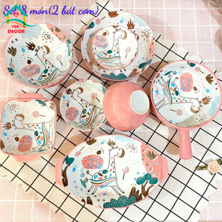 Bộ bát đĩa sứ Hươu Hồng-BỘ 8-13-14-16-17-19-25-29 MÓN-chén bát Decor-bộ bát ăn cơm dễ thương,chén dĩa sứ VuaDecor