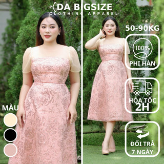 Dabigsize - Đầm Váy Nữ Bigsize Kiểu Dáng Xòe Thiết Kế Họa Tiết Chất Phi Hàn Phối Lưới Dành Cho Người Mập 50-90kg
