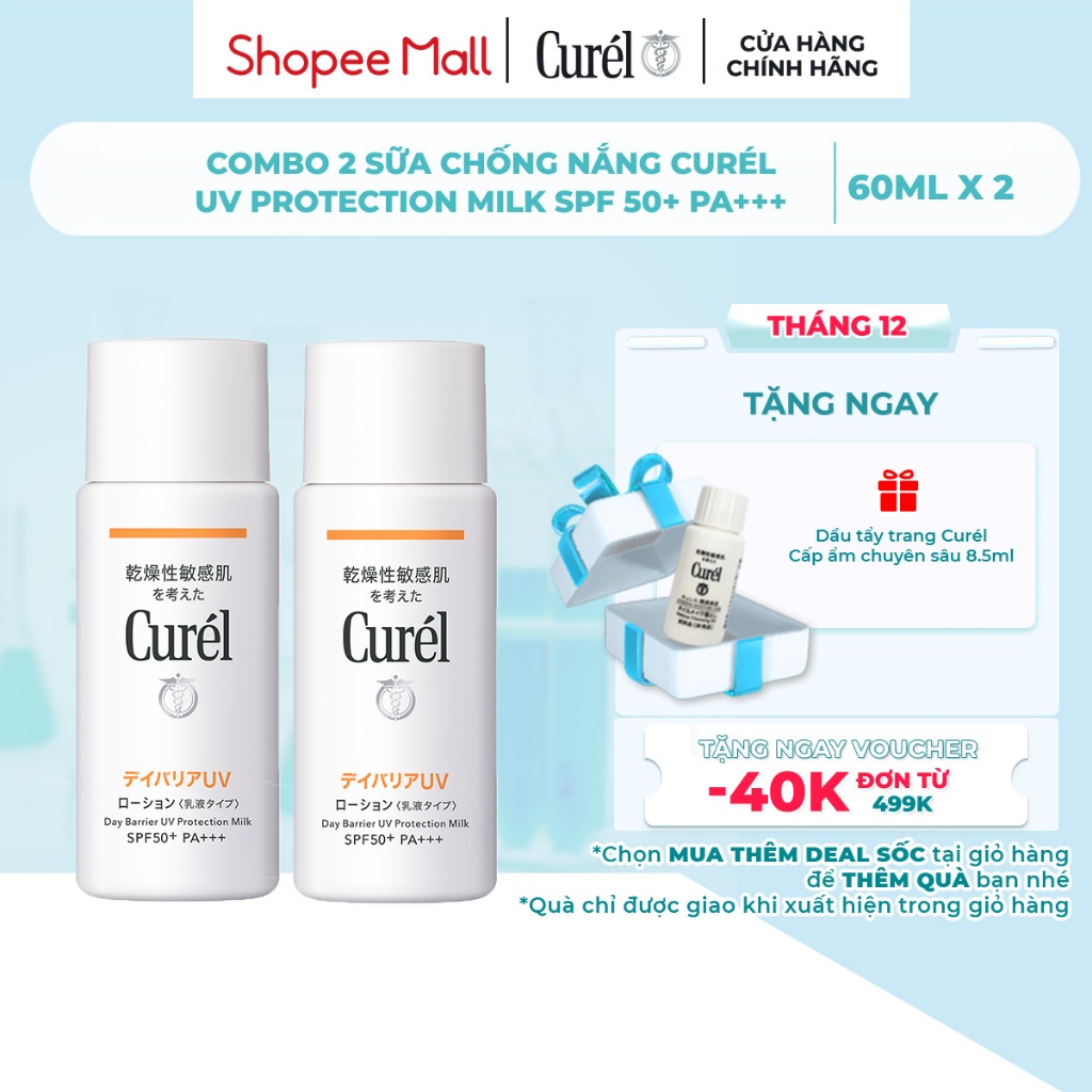 Combo 2 Sữa chống nắng Curél UV Protection Milk SPF 50+ PA+++ 60ml