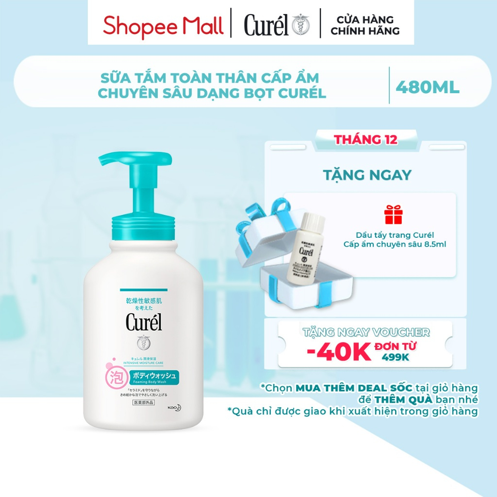 Sữa tắm toàn thân cấp ẩm chuyên sâu dạng bọt Curel 480ml