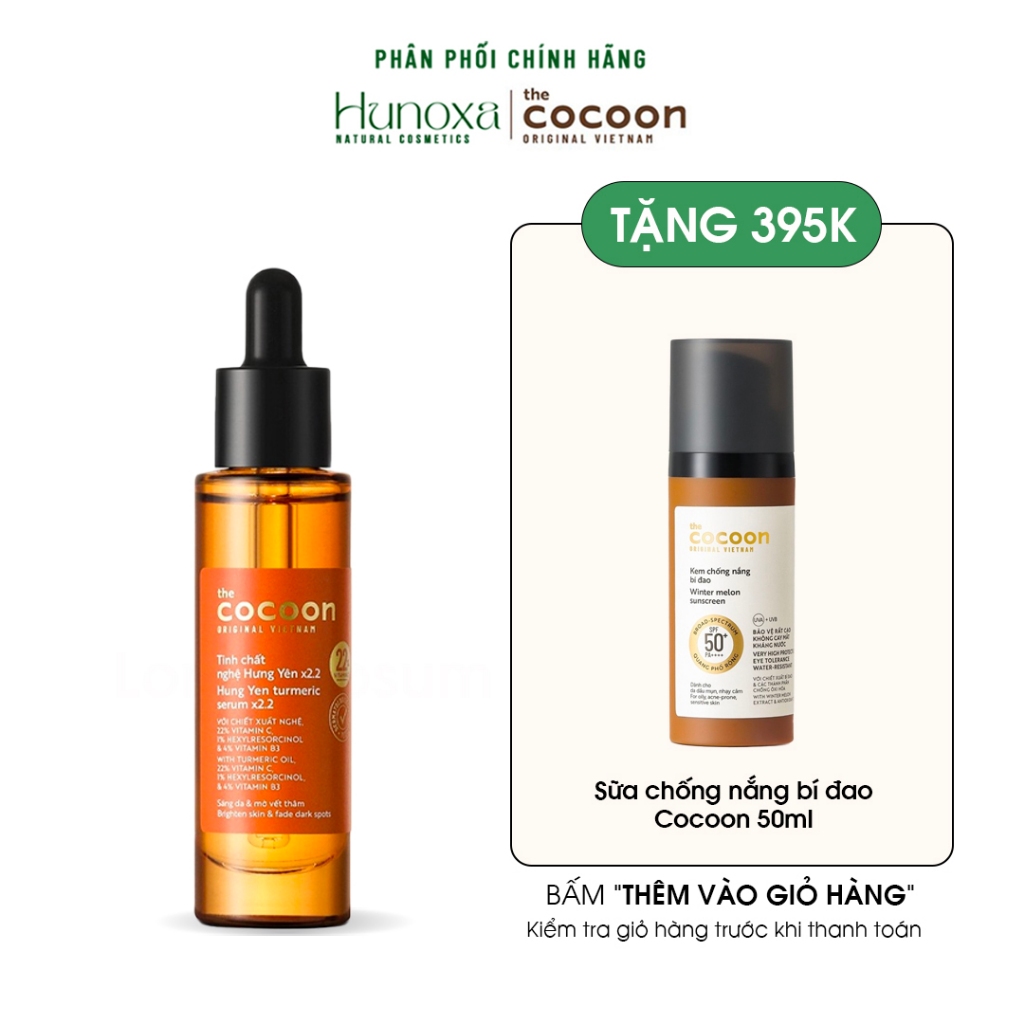 Tinh chất nghệ Hưng Yên x2.2 (serum) với 22% vitamin C sáng da chuyên sâu Cocoon 30ml - HUNOXA
