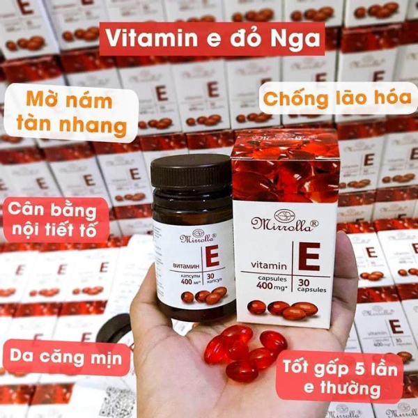 Viên uống Vitamin E đỏ Nga 400mg Mirrolla Làm đẹp trắng da chống lão hóa 30 viên