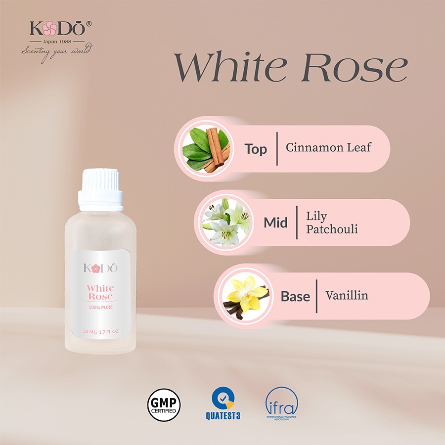 KODO - White Rose - Hương Hoa Hồng - Tinh Dầu Nước Hoa Nguyên Chất - Classic 10ml/50ml/100ml QUATEST3 tested