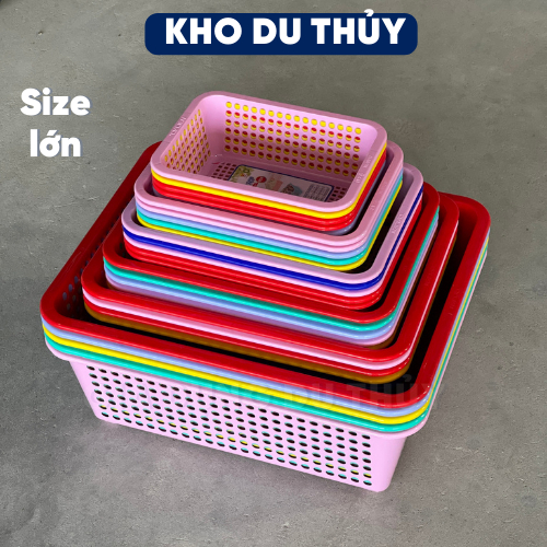 Rổ nhựa chữ nhật SIZE LỚN nhiều màu đỏ, hồng, vàng, xanh, ngọc đựng bút viết, rổ đựng rau, đựng đồ đa năng - RỔ TOP TL