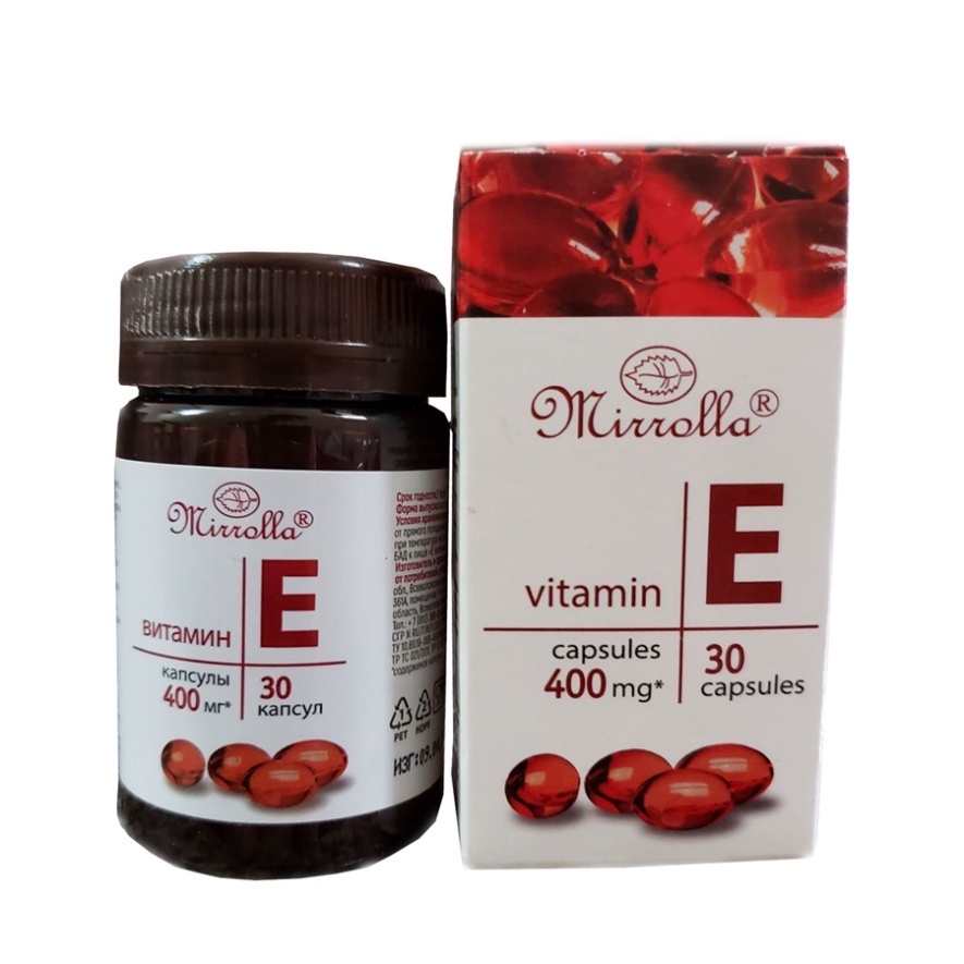Viên uống Vitamin E đỏ Nga 400mg Mirrolla Làm đẹp trắng da chống lão hóa 30 viên