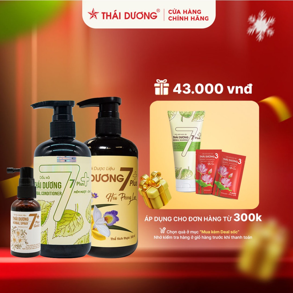 Bộ sản phẩm toàn diện cho tóc rụng và hư tổn Dầu gội & Dầu xả Thái Dương 7 Plus và Xịt mọc tóc Thái Dương 7 Gold