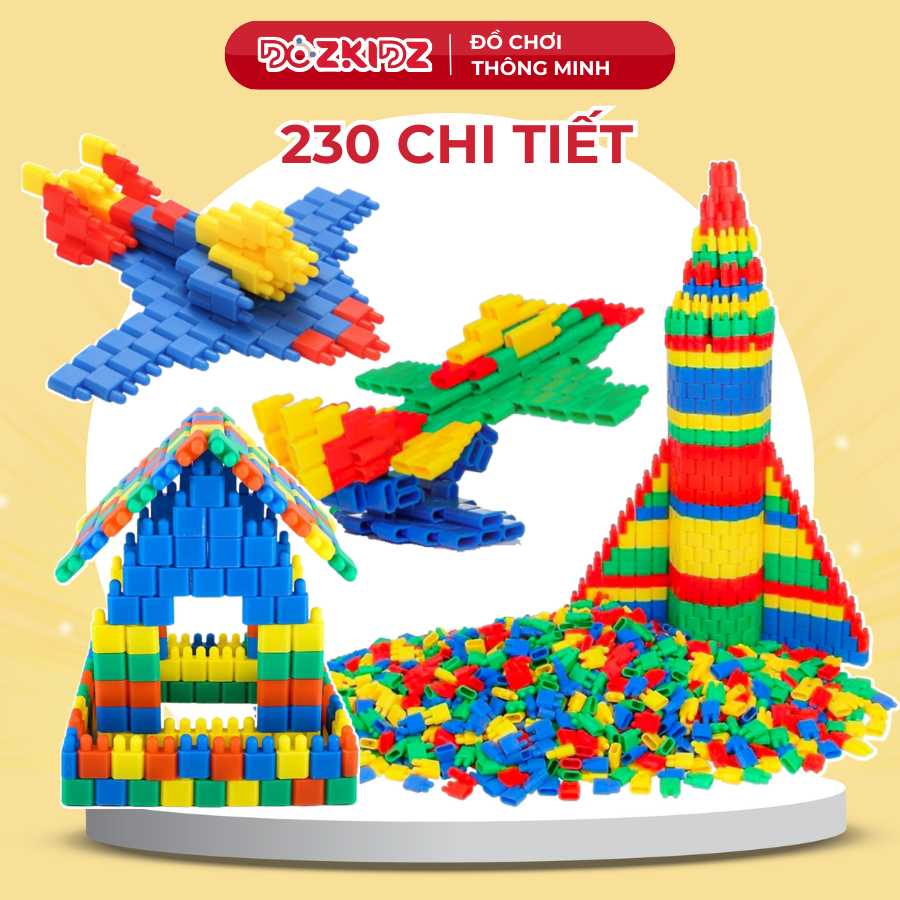 Đồ chơi xếp hình 230 CHI TIẾT lắp ghép sáng tạo phát triển trí tuệ tư duy cho bé trai gái từ 2 tuổi trở lên - DOZKIDZ