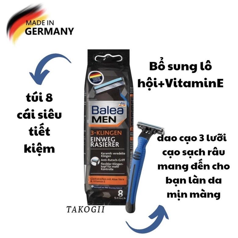 Set 8 dao cạo râu loại 3 lưỡi Balea Men - Hàng Đức