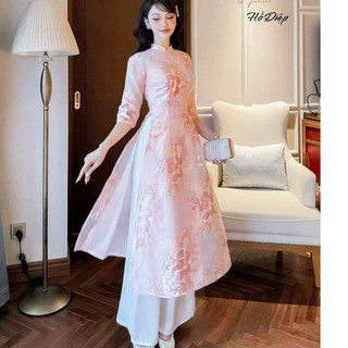 Áo dài Tết cách tân chất liệu gấm in4 tà tay lỡ cổ Áo Dài Nữ dự tiệc cưới hỏi lễ tết đẹp WHO