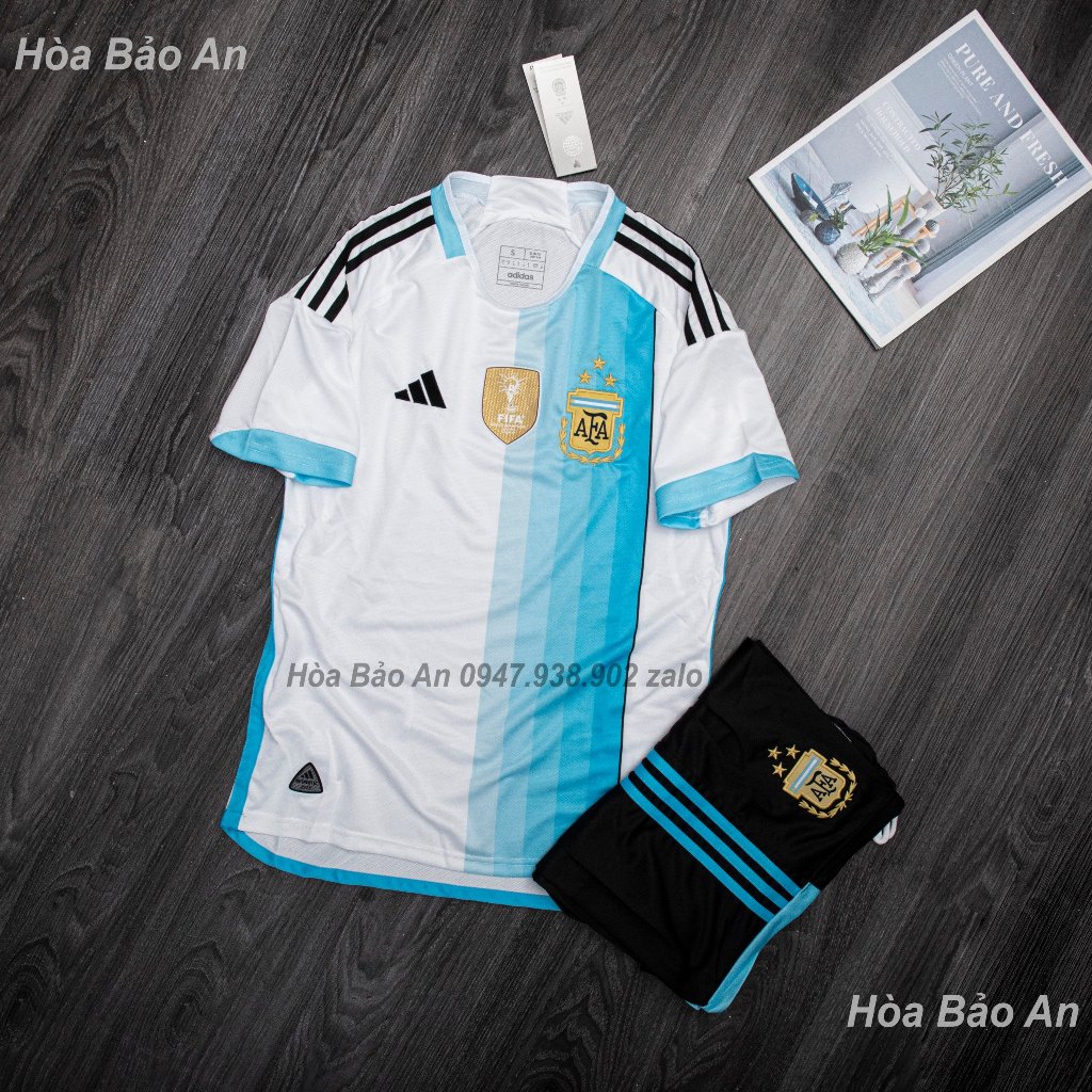 Áo Argentina 2023/24 - Set Bộ Quần Áo Thể Thao Bóng Đá Tuyển Argentina bản Kỷ niệm WC 2022 - Vải Thái Cao Cấp