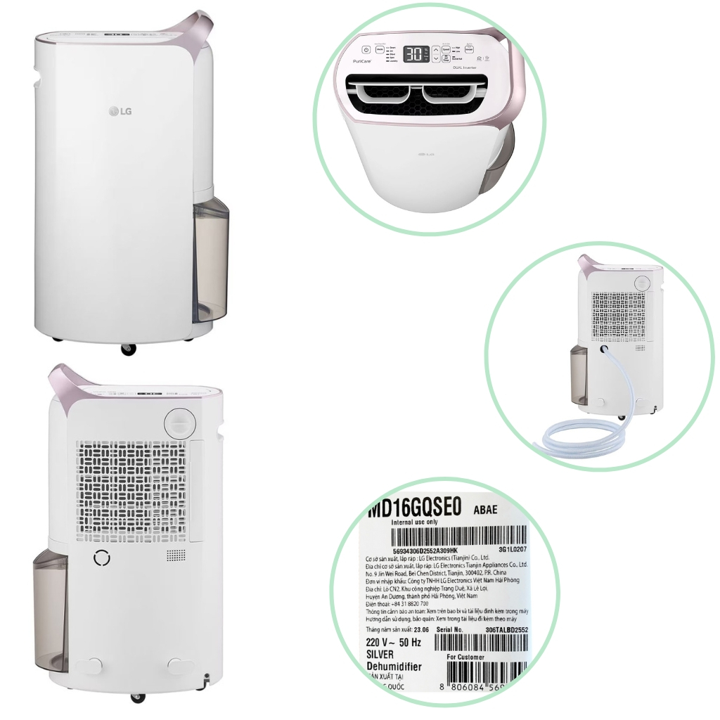 Máy hút ẩm LG Dual Inverter 19L màu trắng | Máy lọc không khí và hút ẩm MD19GQGE0 công nghệ diệt khuẩn UVnano | BH 1năm