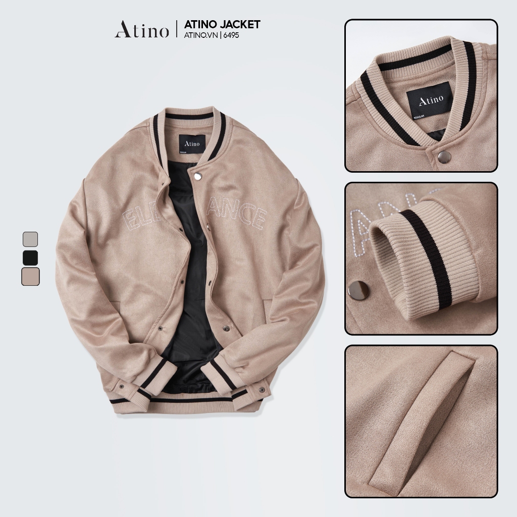 Áo Khoác Varsity ELEGANCE ATINO Chất Liệu Da Lộn Lót Gió Hàn Quốc Phong Cách Trẻ Trung Chuẩn Form AD3.6495
