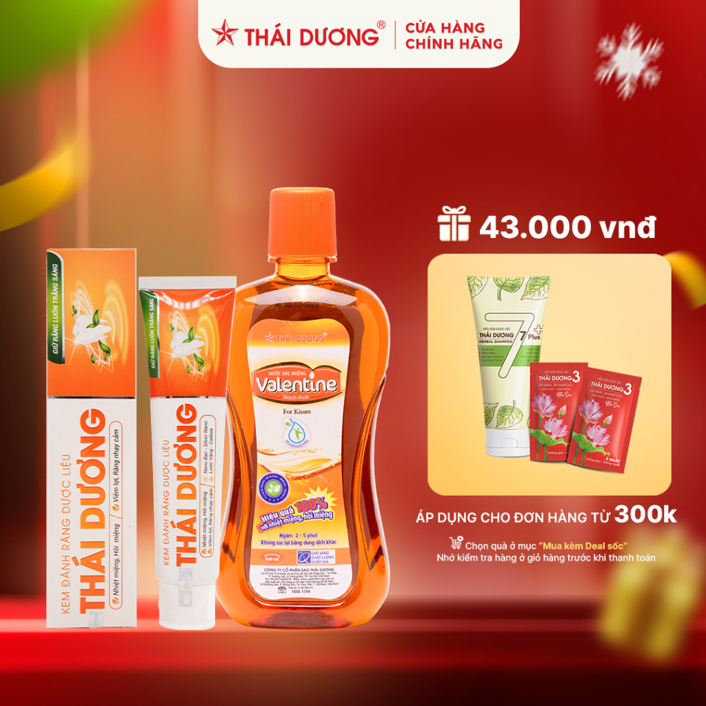 Bộ chăm sóc răng miệng toàn diện - Kem đánh răng Thái Dương 150g & Nước súc miệng Valentine 500ml
