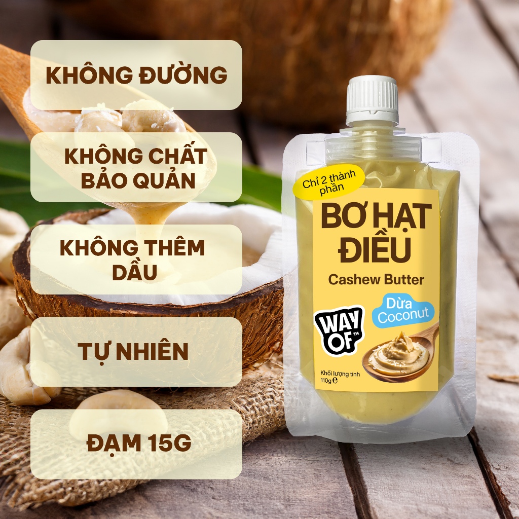 Không đường | Bơ Hạt điều Dừa | Cashew Butter Coconut (120g/220g/500g)