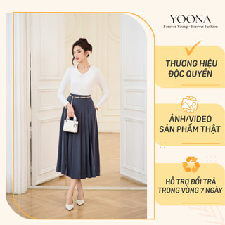 Chân váy dài dáng xoè dập ly chất twill silk yoona - nh8x024
