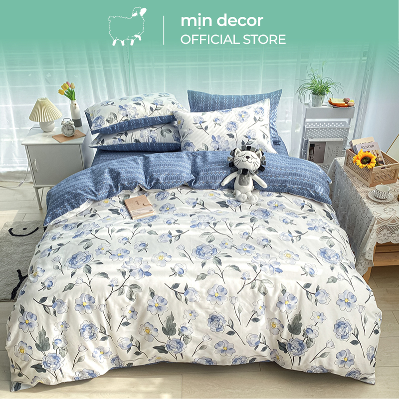 Set Chăn Ga Gối Cotton Living Pha Lụa MỊN DECOR Mềm Mại Thoáng Mát Nhiều Họa Tiết