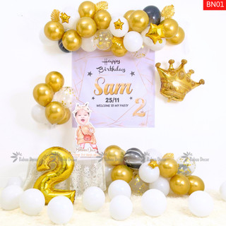 Set bóng trang trí sinh nhật tone màu vàng cho bé trai và bé gái BN01