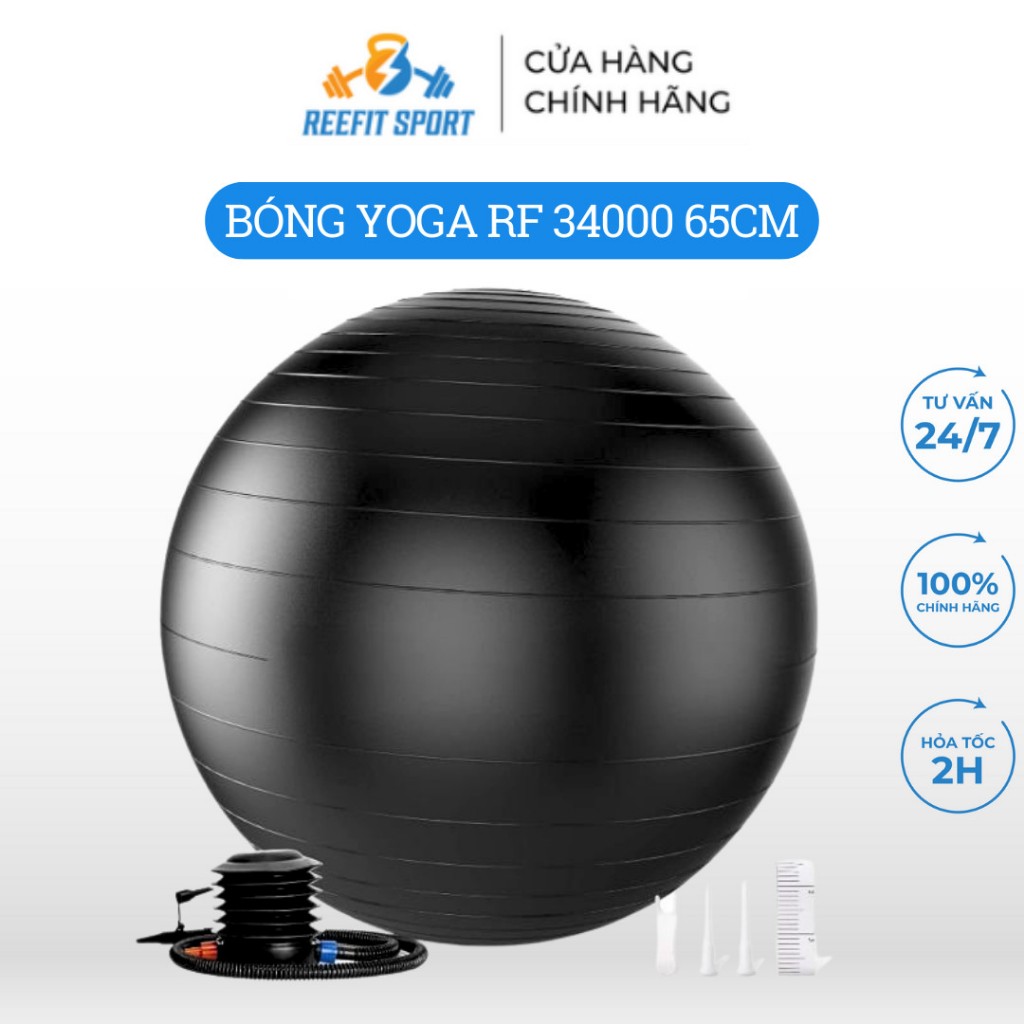 Bóng Tập Yoga Gym Reefit Sport Màu Đen 65cm Chống Nổ tặng kèm phụ kiện bơm bóng