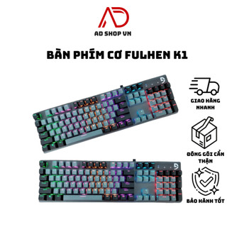 Bàn phím cơ cao cấp fulhen k1 led 20 chế độ cực đẹp, trục cơ blue switch gõ siêu êm, phím full size cho máy tính laptop