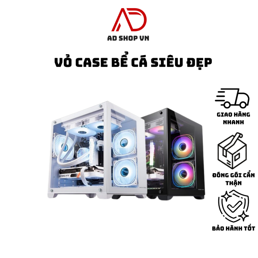 Vỏ Case Máy Tính Bể Cá Xstar Infinity Mini - 2 màu black and white - 2 Mặt Kính Cường Lực - No fan