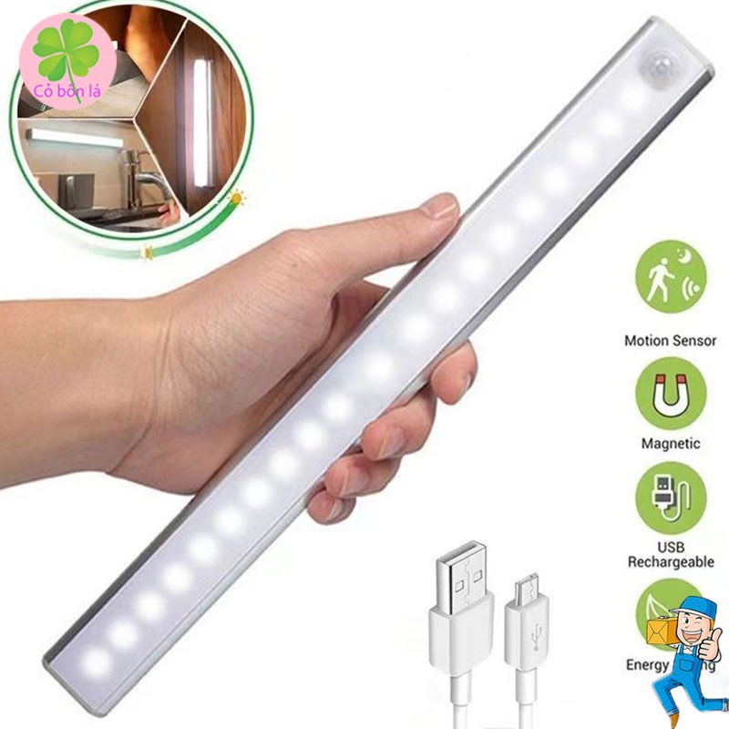 Đèn LED Cảm Ứng Gắn Giường Sạc USB Với Pin Đèn Cảm Ứng Ban Đêm Không Dây Dán Tường Hành Lang Cầu Thang Tủ Áo Phòng Bếp