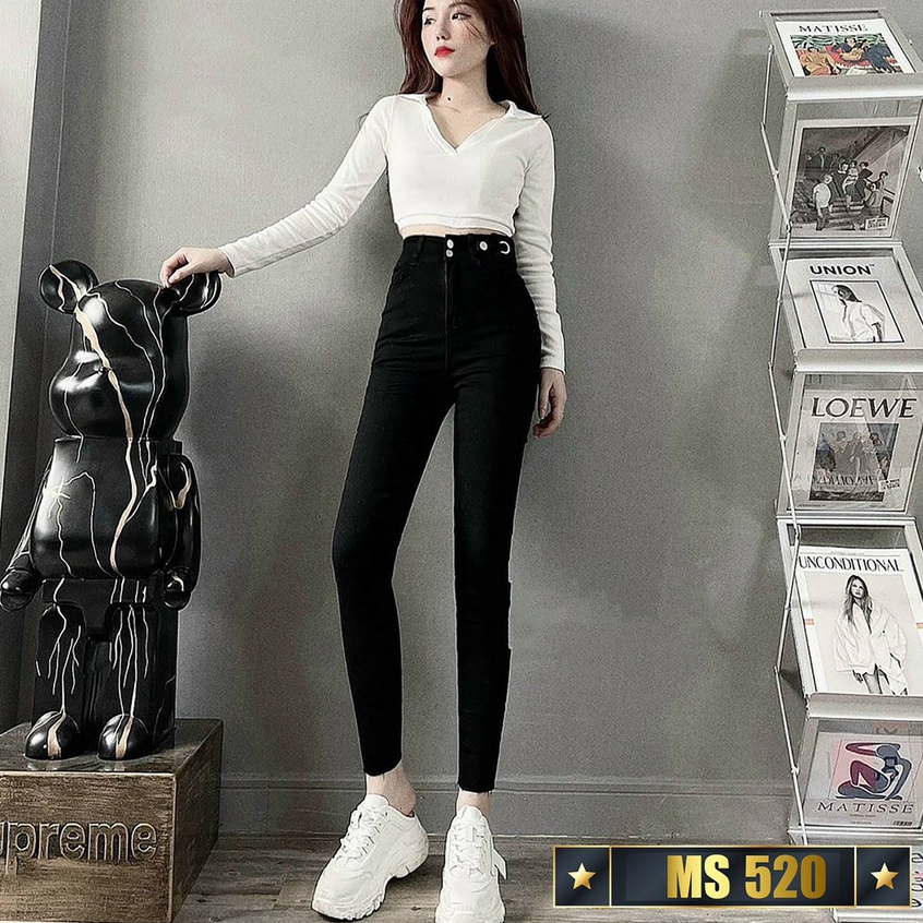 Quần jean nữ co giãn, quần bò lưng cao 9 tấc dáng ôm body cạp cao nhiều mẫu Bi_shop 173 ms520