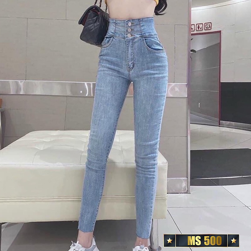 Quần jean nữ co giãn, quần bò lưng cao 9 tấc dáng ôm body cạp cao nhiều mẫu Bi_shop 173 ms520