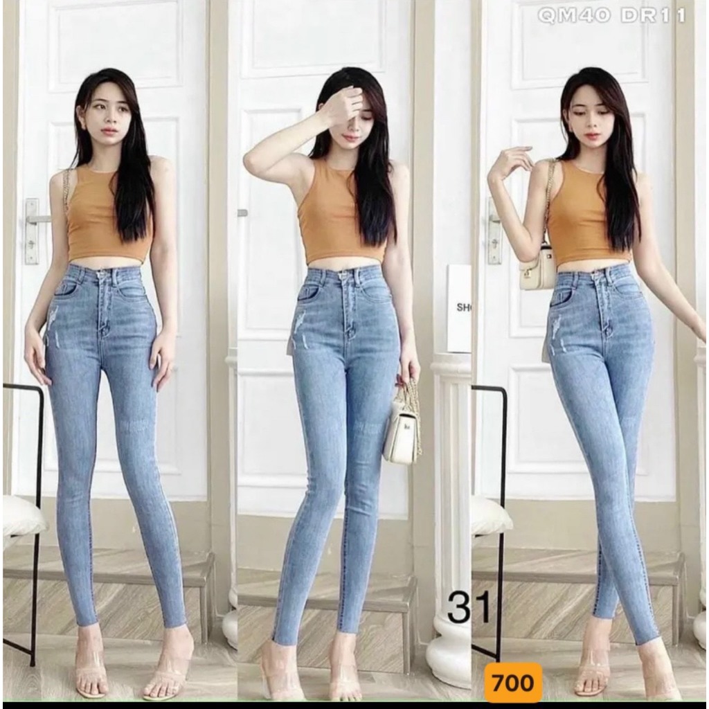 Quần jean nữ co giãn, quần bò lưng cao 9 tấc dáng ôm body cạp cao nhiều mẫu Bi_shop 173 ms520