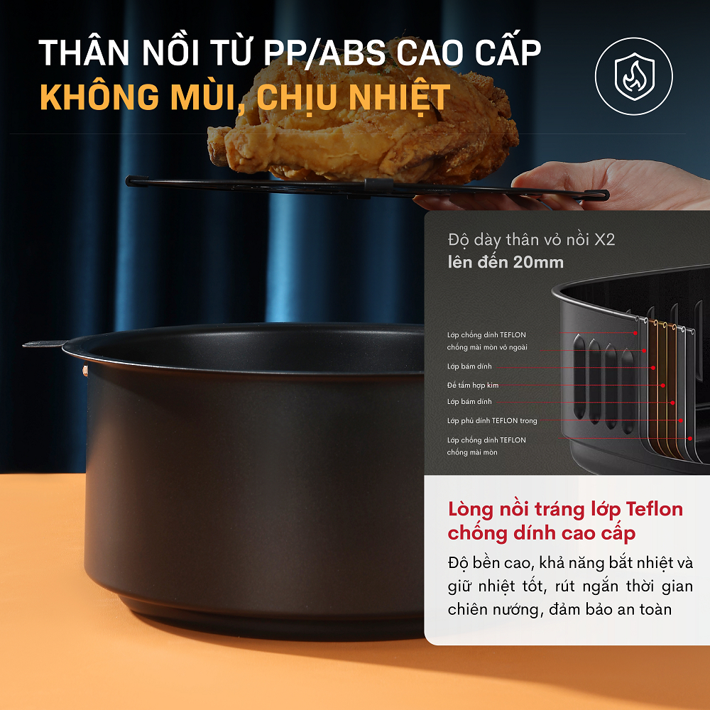 Nồi chiên Halogen nhập khẩu FUJIHOME AG6 Điều khiển cơ bền bỉ - Mặt kính trong suốt - Công suất 1350w BH 18 tháng