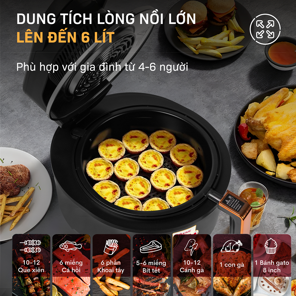 Nồi chiên không dầu FUJIHOME AG6D Chiên Halogen chín đều nhanh - Điều khiển điện tử - Menu cài đặt sẵn