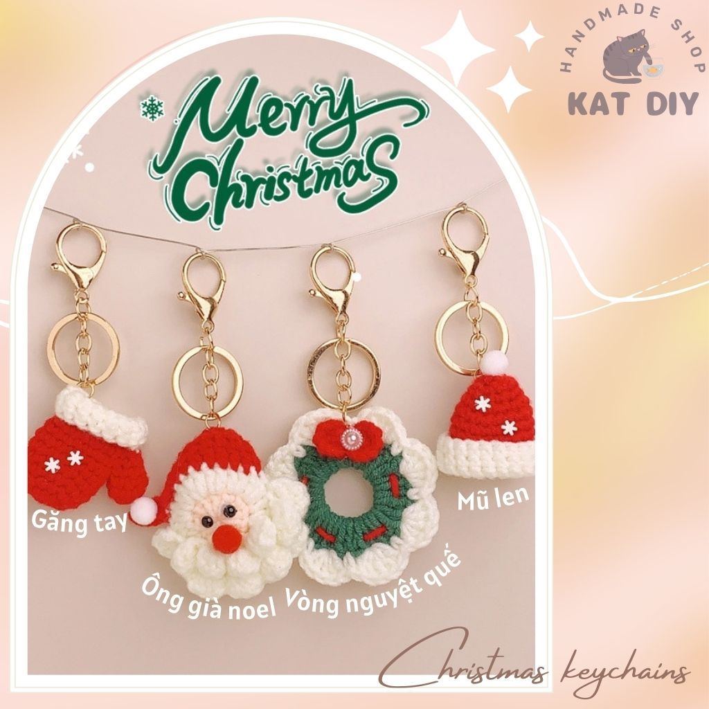[Trả order sau 1 ngày] Móc khóa hình ông già noel, vòng noel, mũ noel bằng len handmade