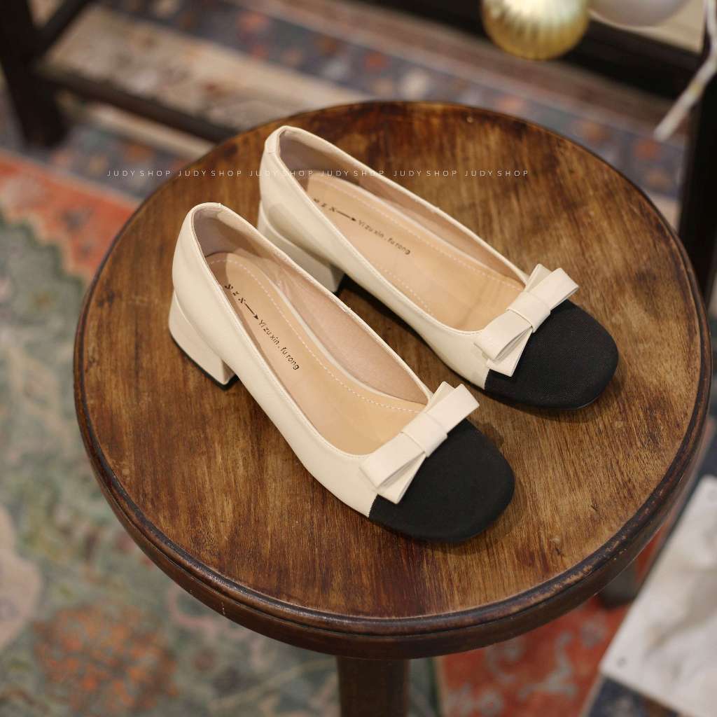 Giày Gót Vuông - Giày tiểu thư YXZ Captoe phối mũi Nơ Ngang 4p QCCC