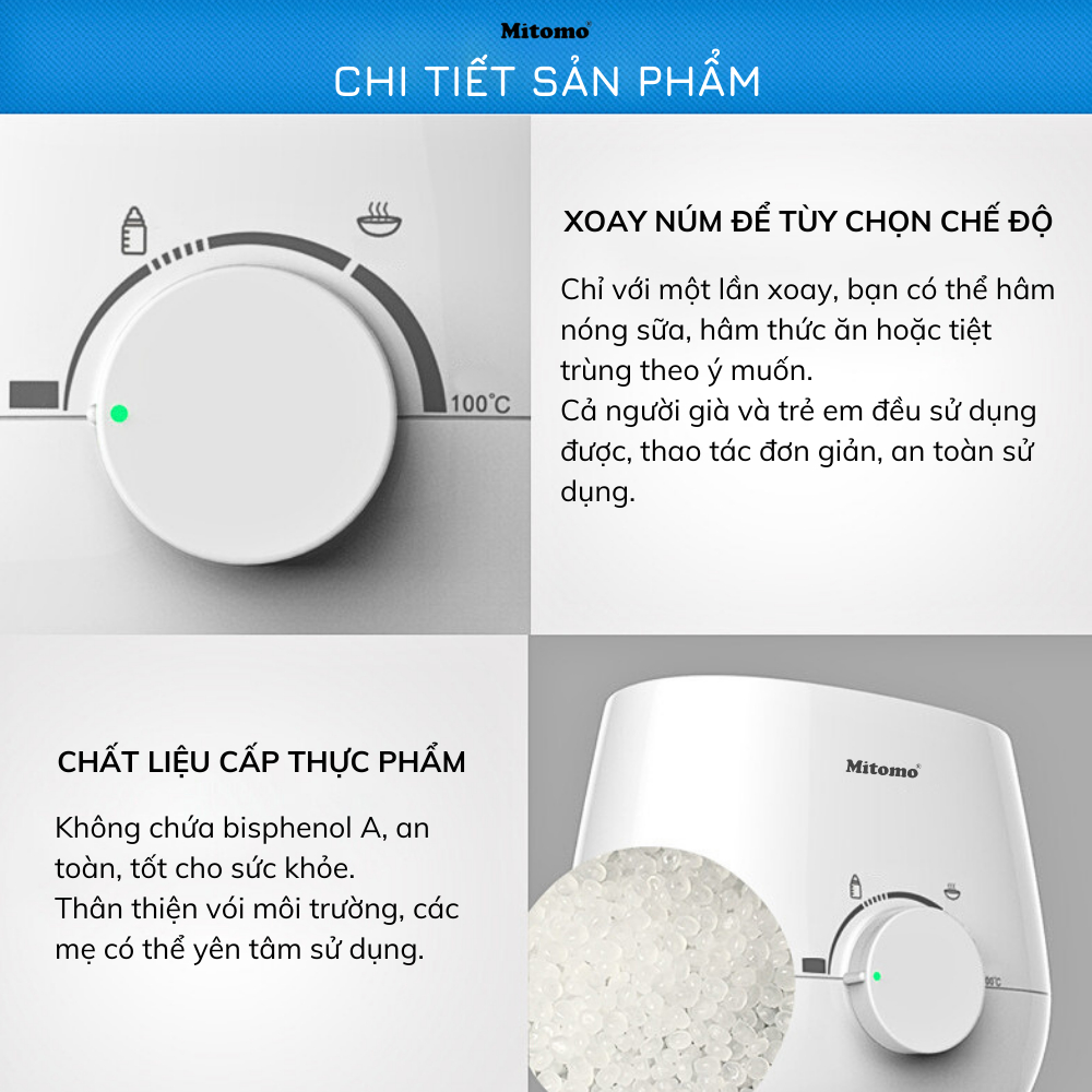 Máy hâm sữa Tiệt trùng, Hâm nóng thức ăn đa năng Mitomo RBN-1001 - Hàng chính hãng