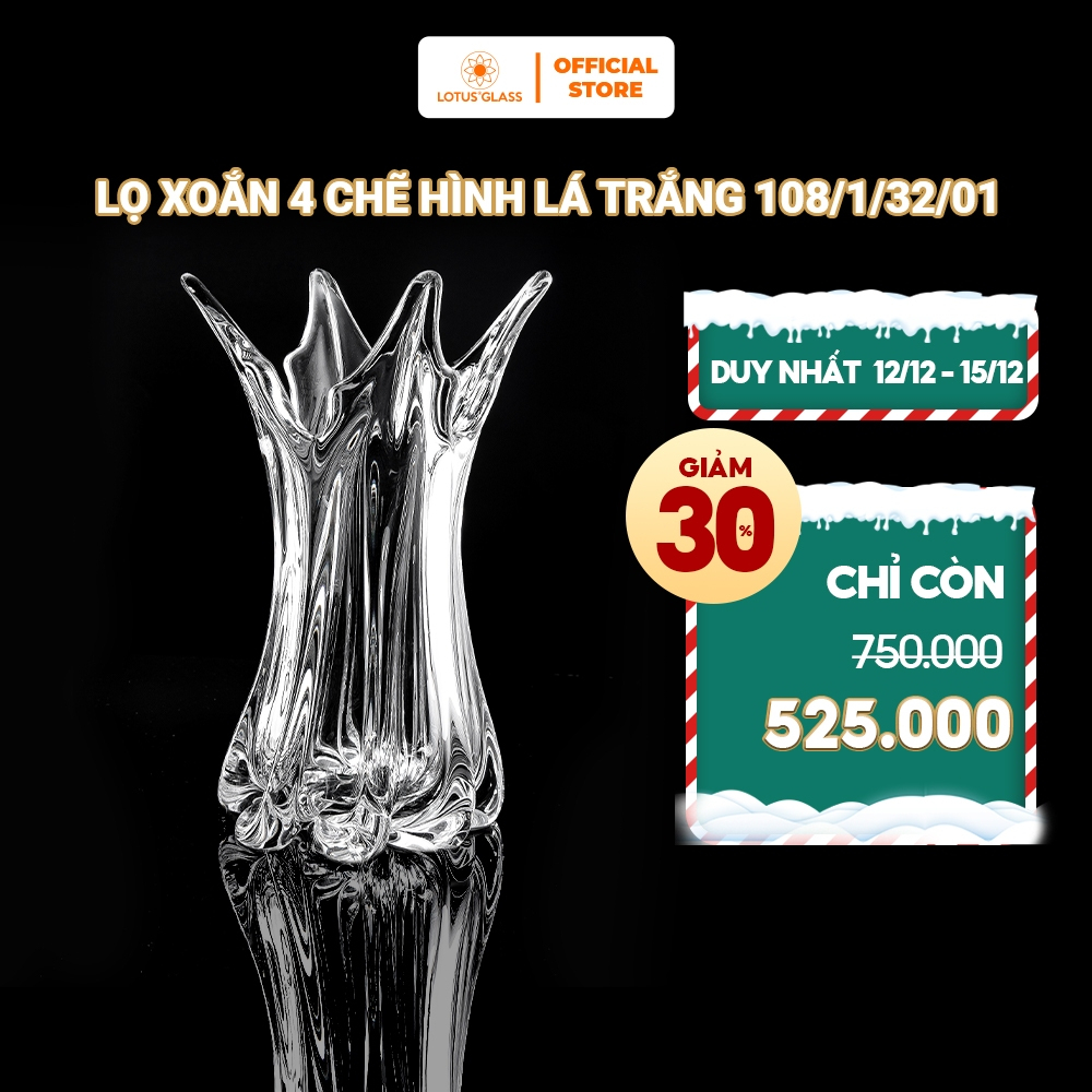 Lọ Xoắn 4 Chẽ Hình Lá Trắng Thuỷ Tinh LOTUS GLASS Hàng Cao Cấp Chính Hãng, mã T108/1/32/01