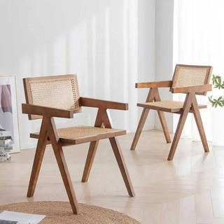 Ghế mây,Ghế gỗ nguyên khối phối mây theo phong cách Bắc Âu,Ghế Cafe,Ghế decor thoáng mát,bền đẹp