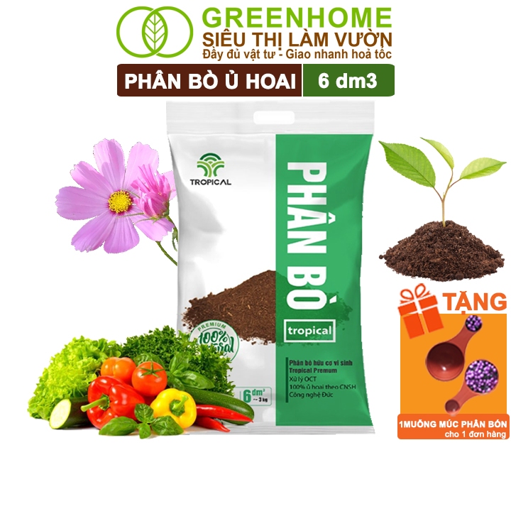 Phân Bò Greenhome, Tropical, Bao dm3, Phân Bón Đã Qua Xử Lý, Ủ Hoai, Không Mùi Hôi, Hữu Cơ Tiện Lợi, Bón Rau, Hoa, Kiểng