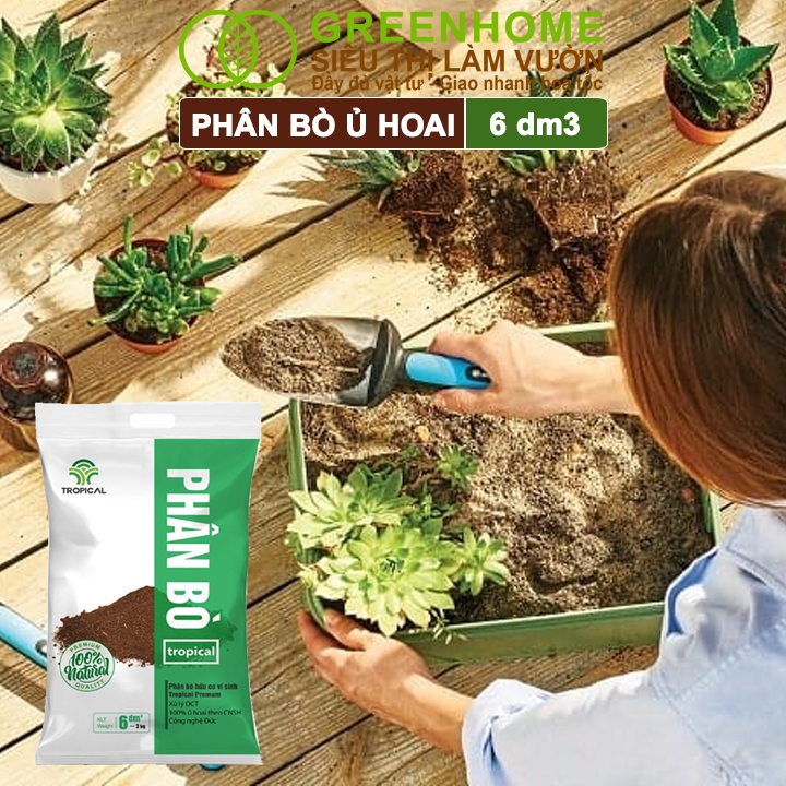 Phân Bò Greenhome, Tropical, Bao dm3, Phân Bón Đã Qua Xử Lý, Ủ Hoai, Không Mùi Hôi, Hữu Cơ Tiện Lợi, Bón Rau, Hoa, Kiểng