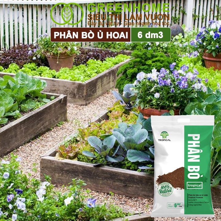 Phân Bò Greenhome, Tropical, Bao dm3, Phân Bón Đã Qua Xử Lý, Ủ Hoai, Không Mùi Hôi, Hữu Cơ Tiện Lợi, Bón Rau, Hoa, Kiểng