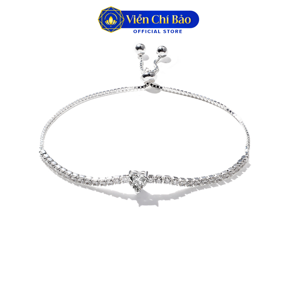 Lắc tay bạc nữ đá trái tim trắng tròn new dây rút bạc 925 - Viễn Chí Bảo L400743-1