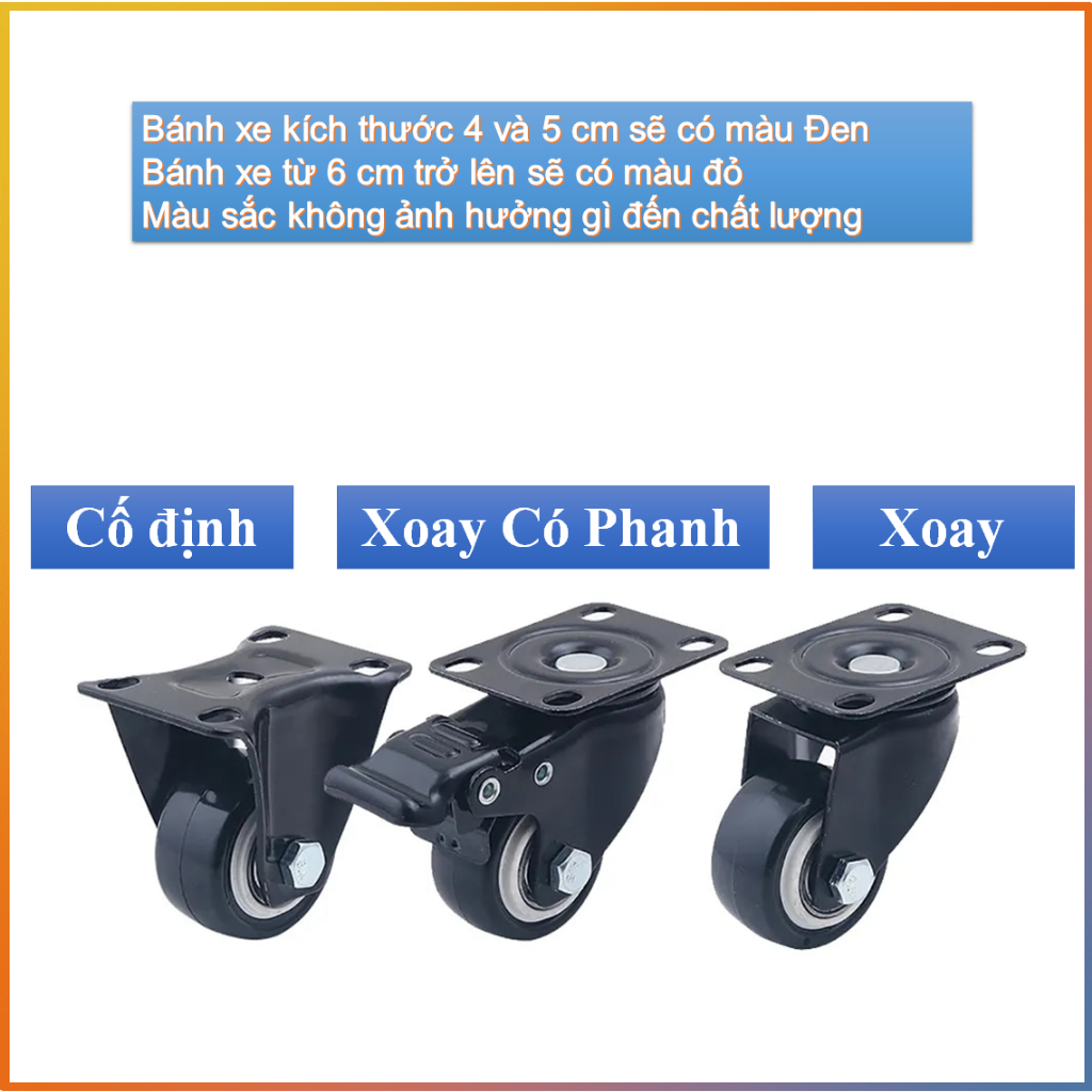 Bánh xe chịu lực đường kính 4cm, 5cm, 6cm, 7.5cm, 10cm, 12.5cm