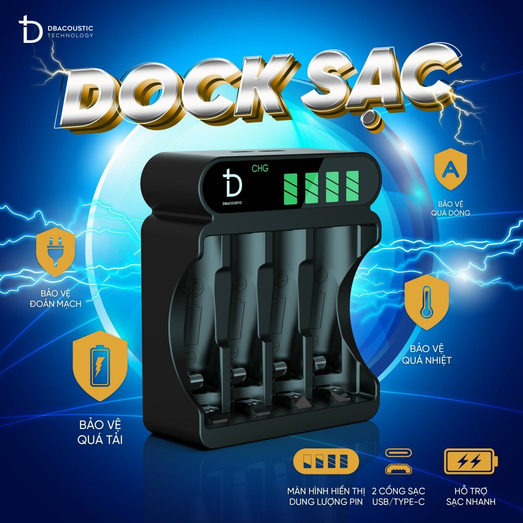 Combo Sạc Pin DBacoustic chính hãng - Bộ sạc C4000L + Pin AA 1.2V - 3300mAh